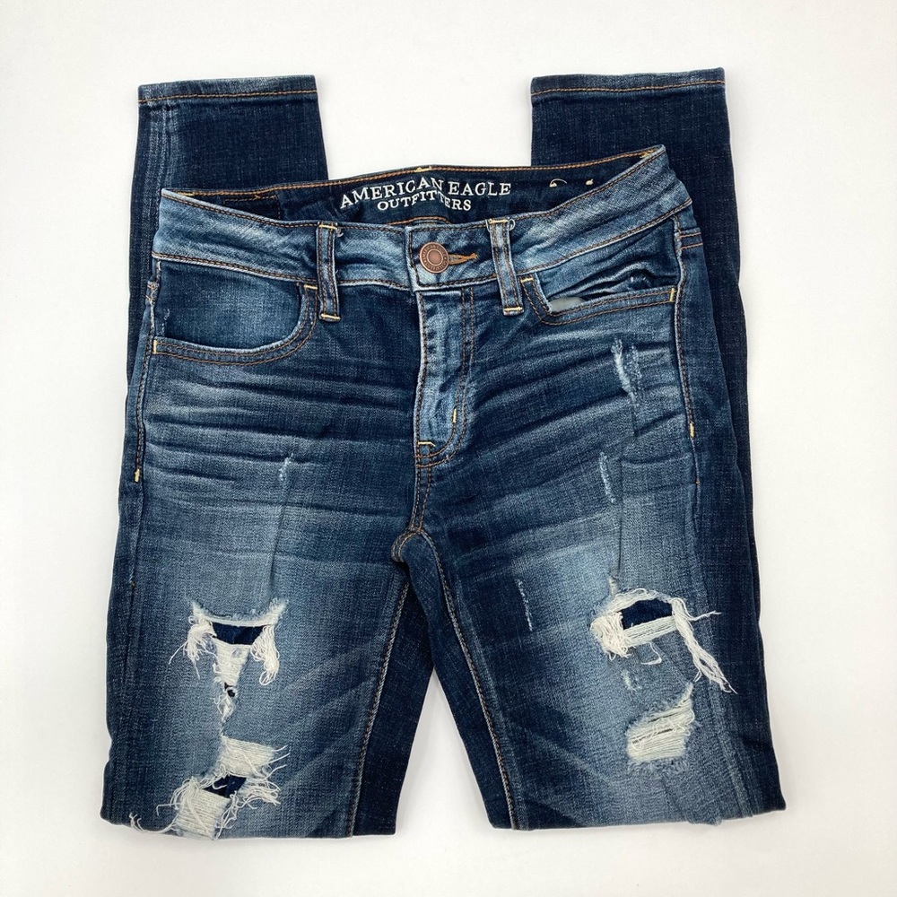 AMERICAN EAGLE AE Dark Wash Destroyed Jegging Jeans Women’s Size 0 Short